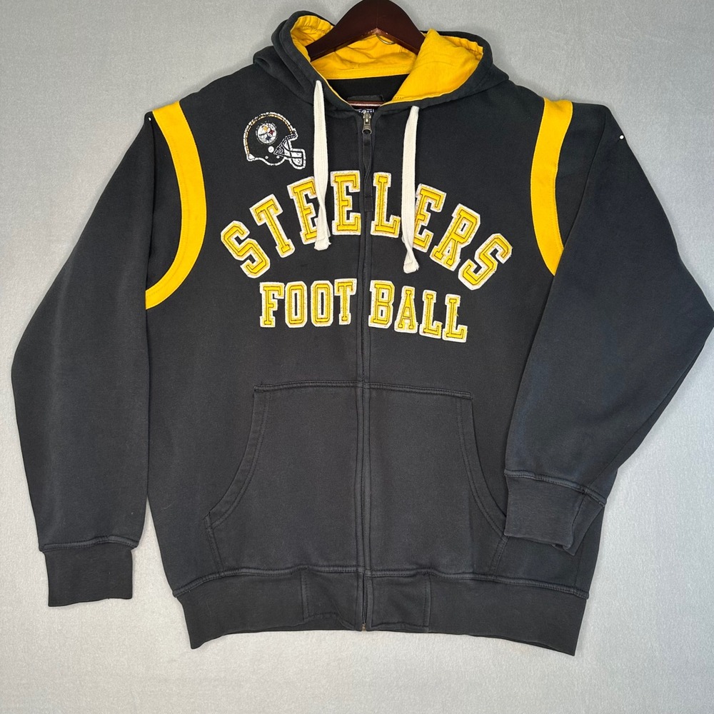 NFL Pittsburgh Steelers Football Black Full Zip Hoodie Mens Large